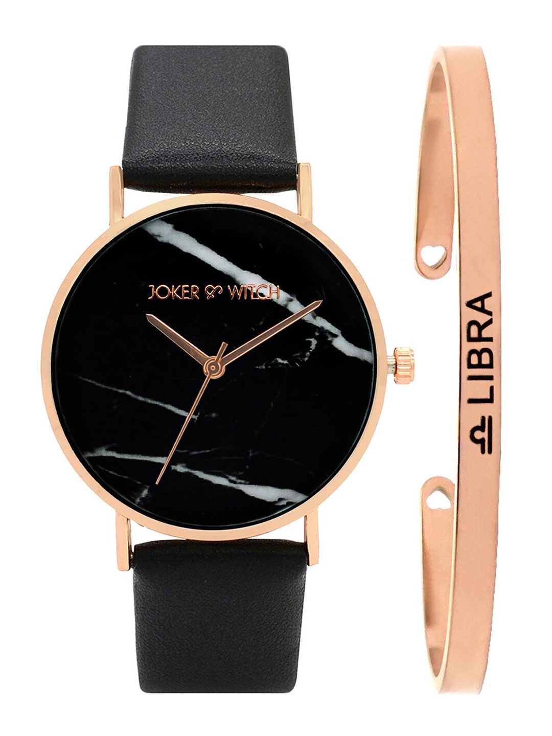 

JOKER & WITCH Women Black & Rose Gold-Toned Hannah Libra Watch Bracelet Stack JWBS303
