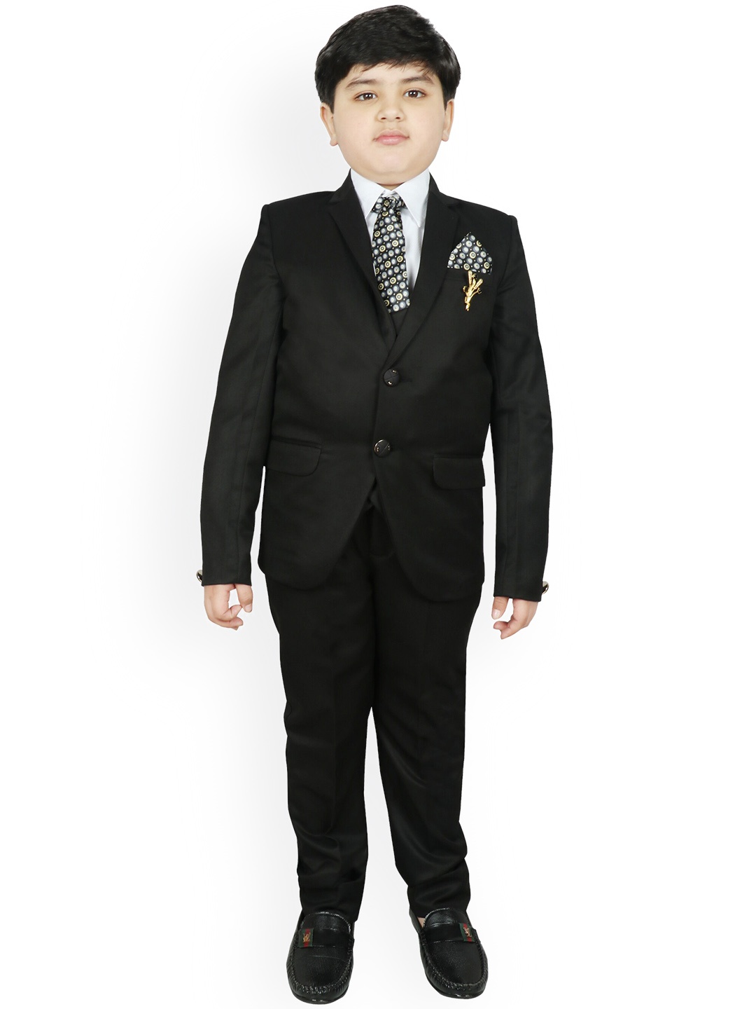 

SG YUVRAJ Boys Black Solid Single-Breasted 5-Piece Party Suit