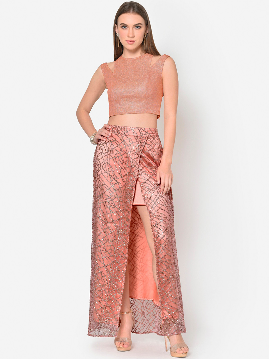 

Martini Women Peach-Coloured Self Design Co-ordinate Sets Dress