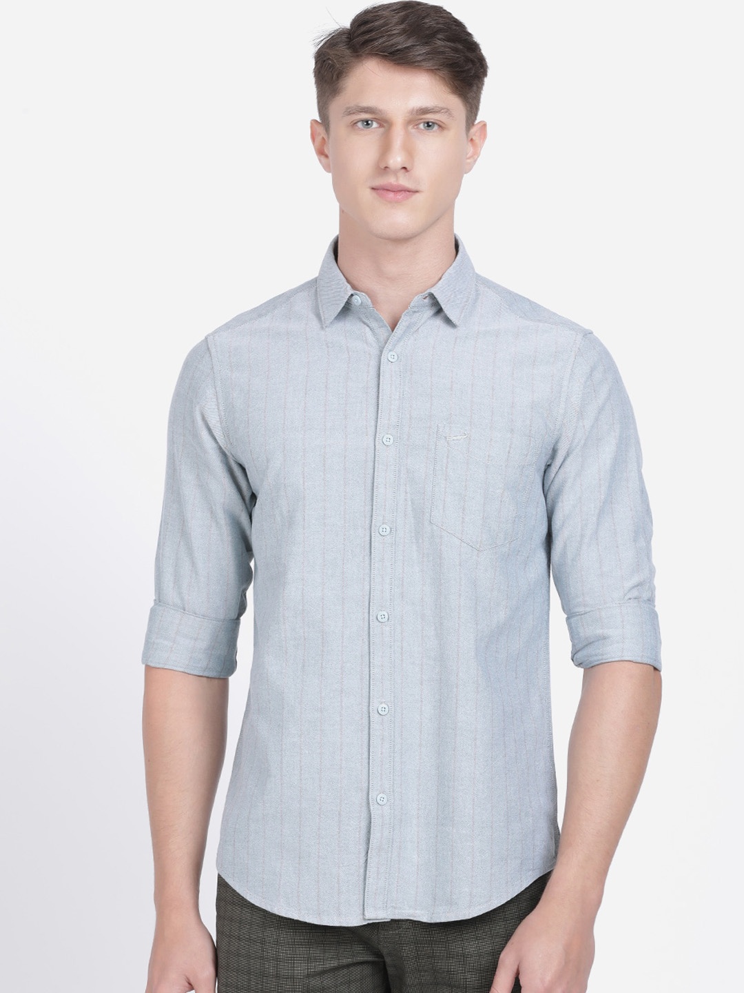 

Crocodile Men Blue & Brown Regular Fit Striped Casual Shirt