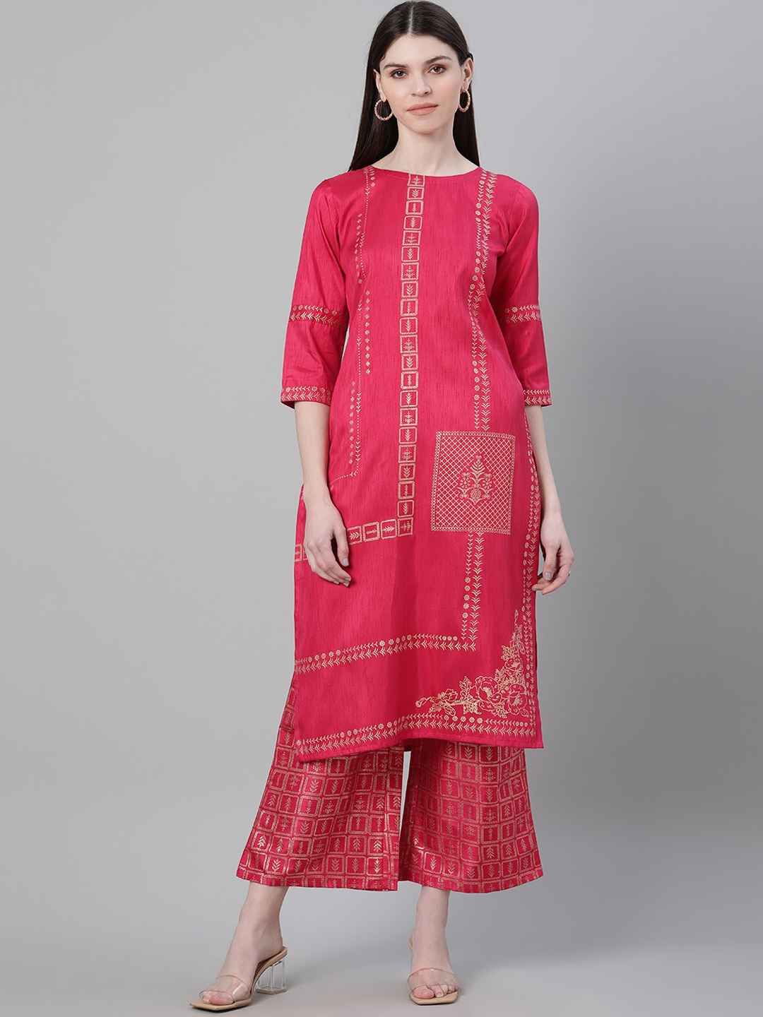 ZIYAA Pink Ethnic Motifs Foil Printed Kurta