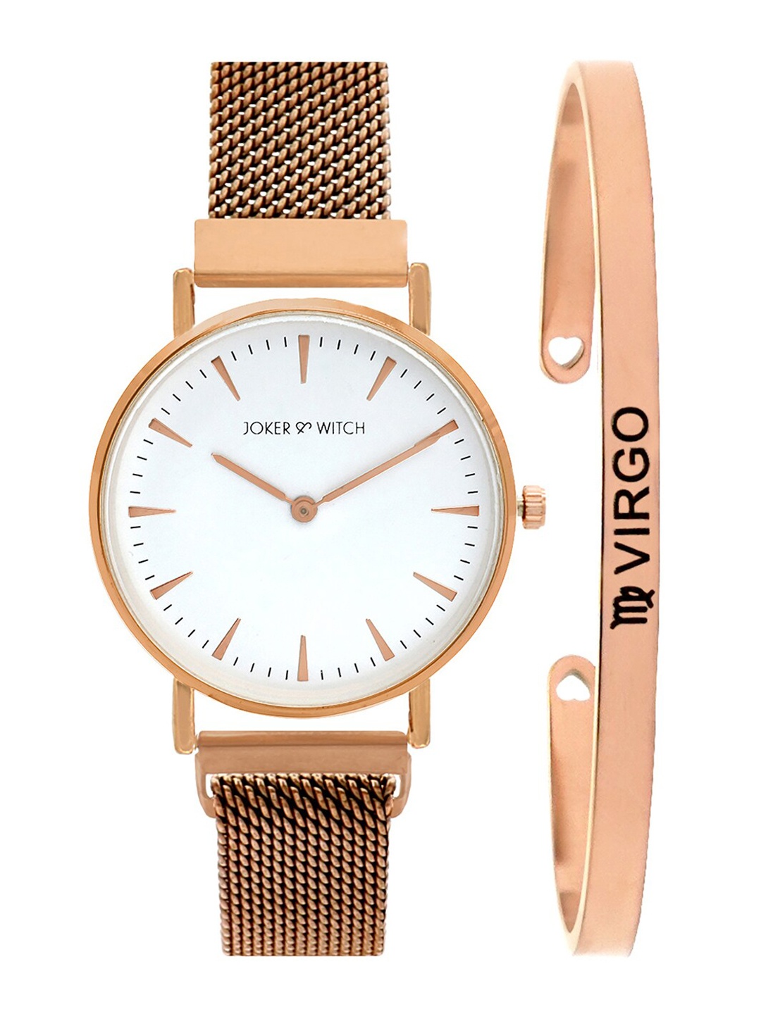JOKER & WITCH Women White & Gold-Toned Ivy Virgo Watch & Bracelet Gift Set JWBS327