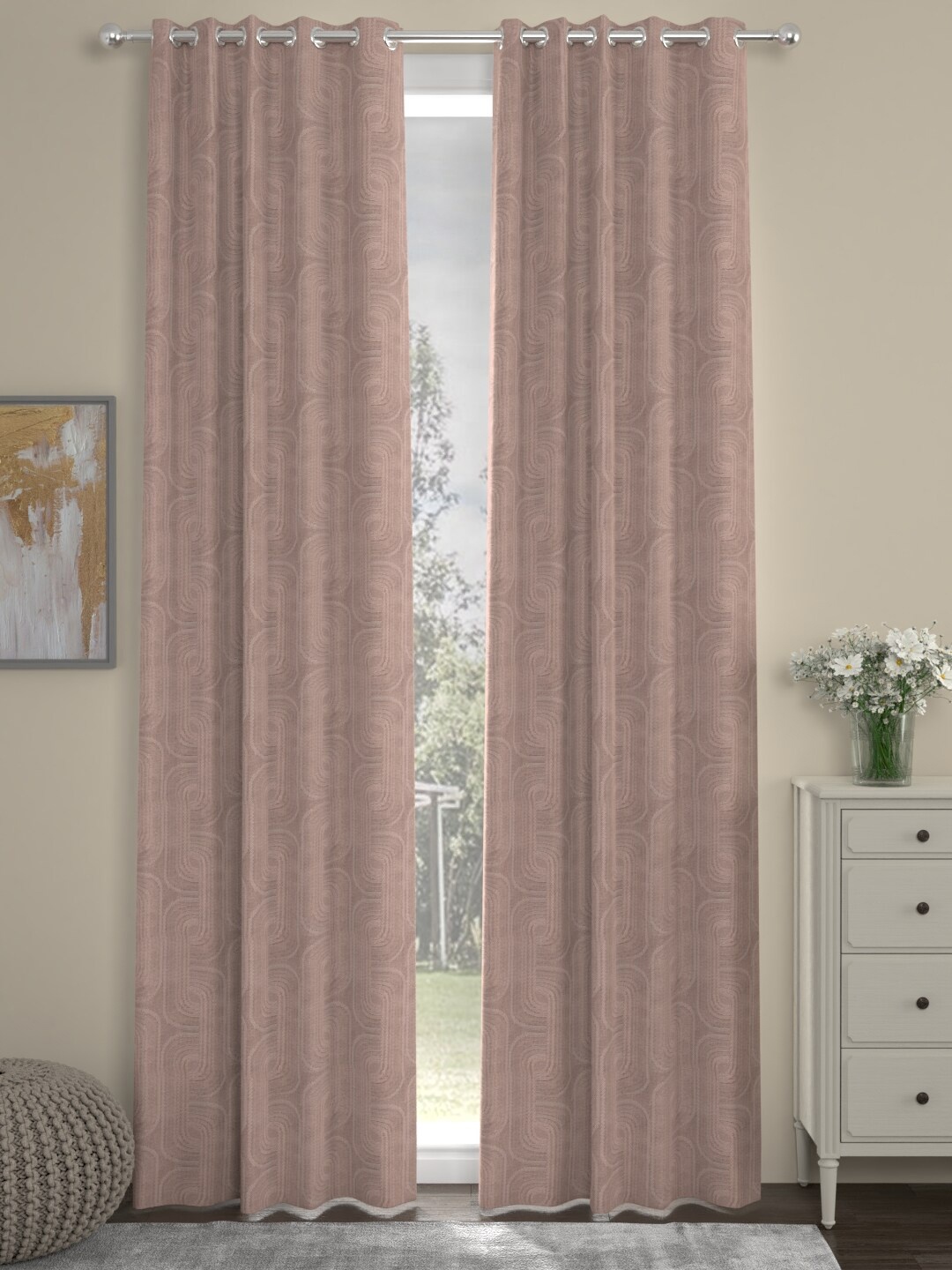 

ROSARA HOME Taupe Set of 2 Jacquard Door Curtains