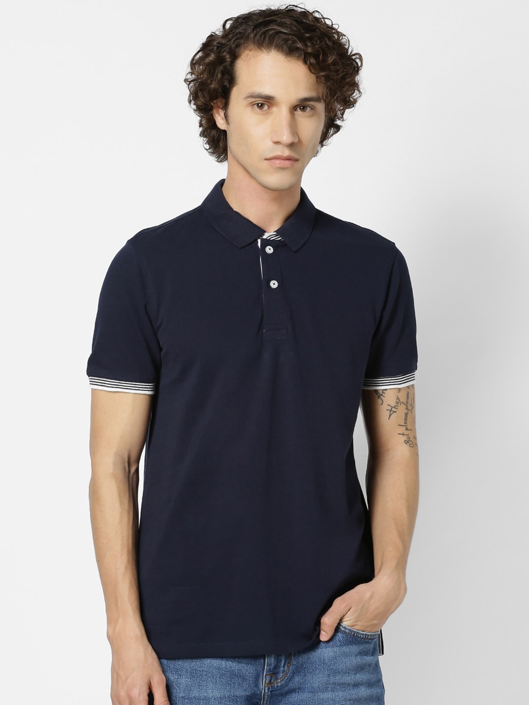 

Celio Men Navy Blue Solid Polo Collar T-shirt