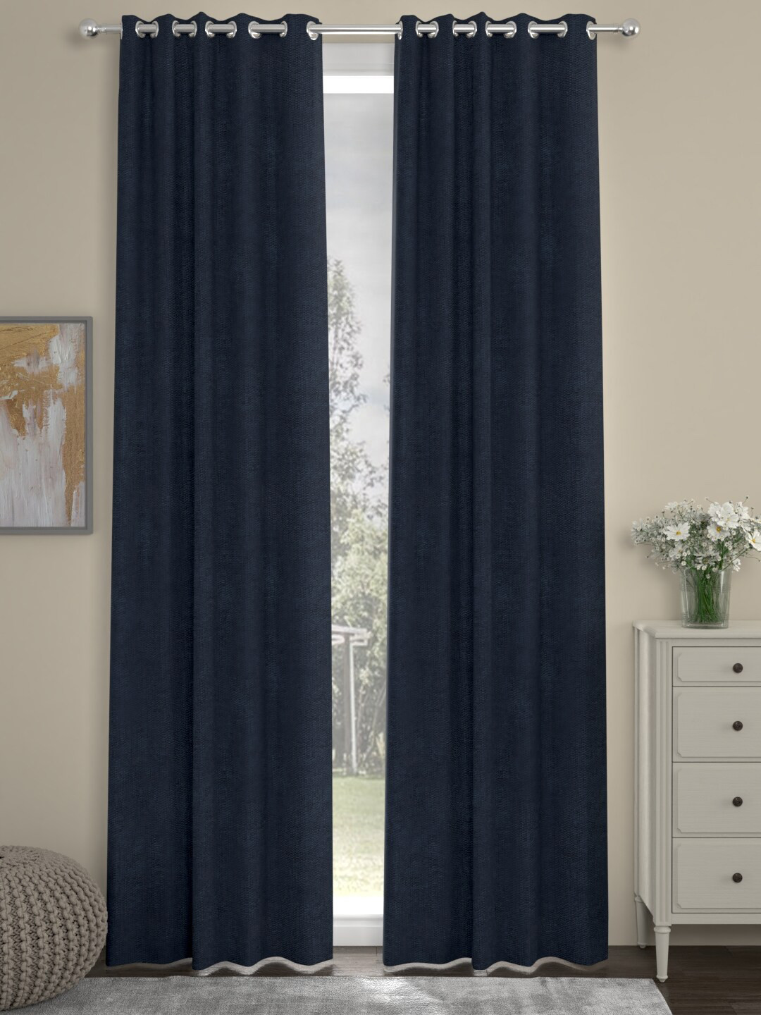 

ROSARA HOME Navy Blue Set of 2 Long Door Curtains