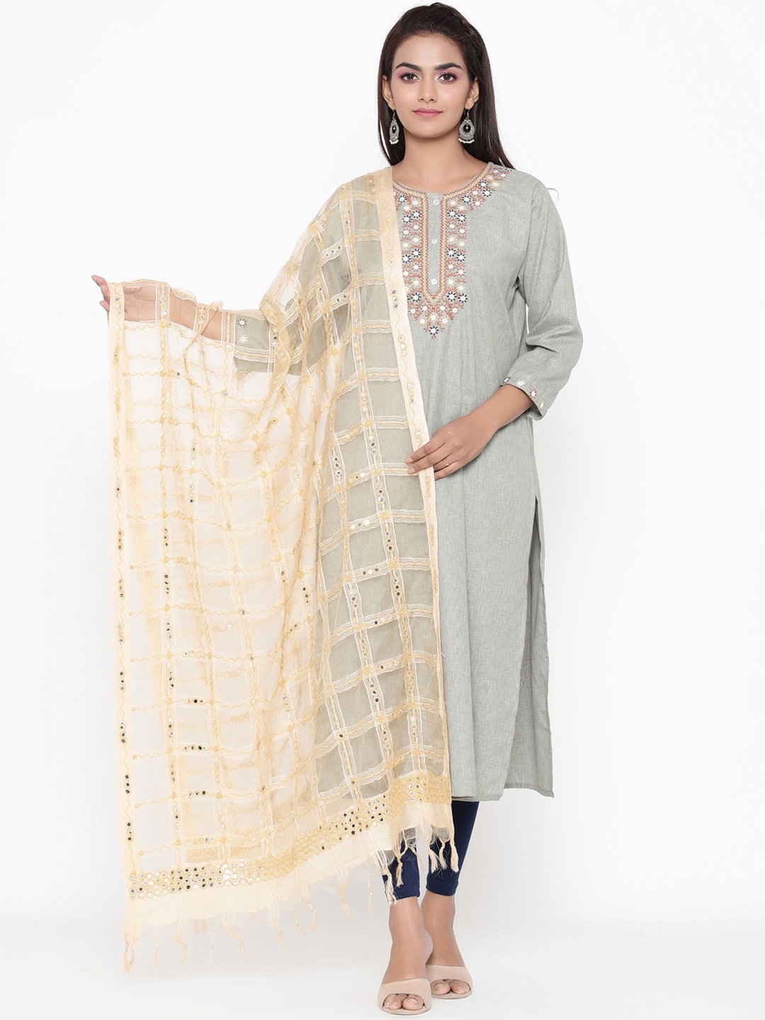 

SOUNDARYA Beige Embroidered Dupatta
