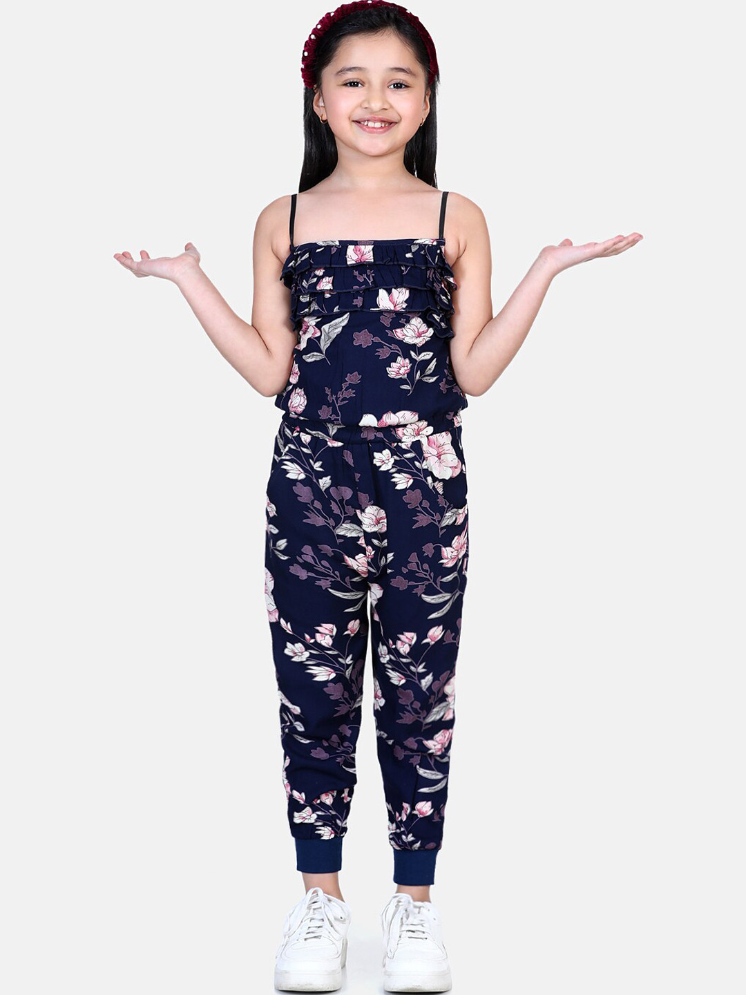 

Naughty Ninos Girls Navy Blue & Pink Floral Printed Basic Jumpsuit