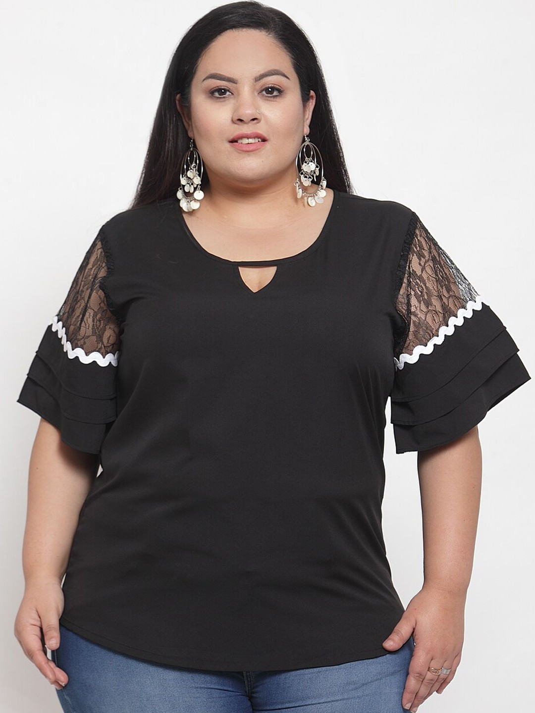

Flambeur Black Keyhole Neck Crepe Top
