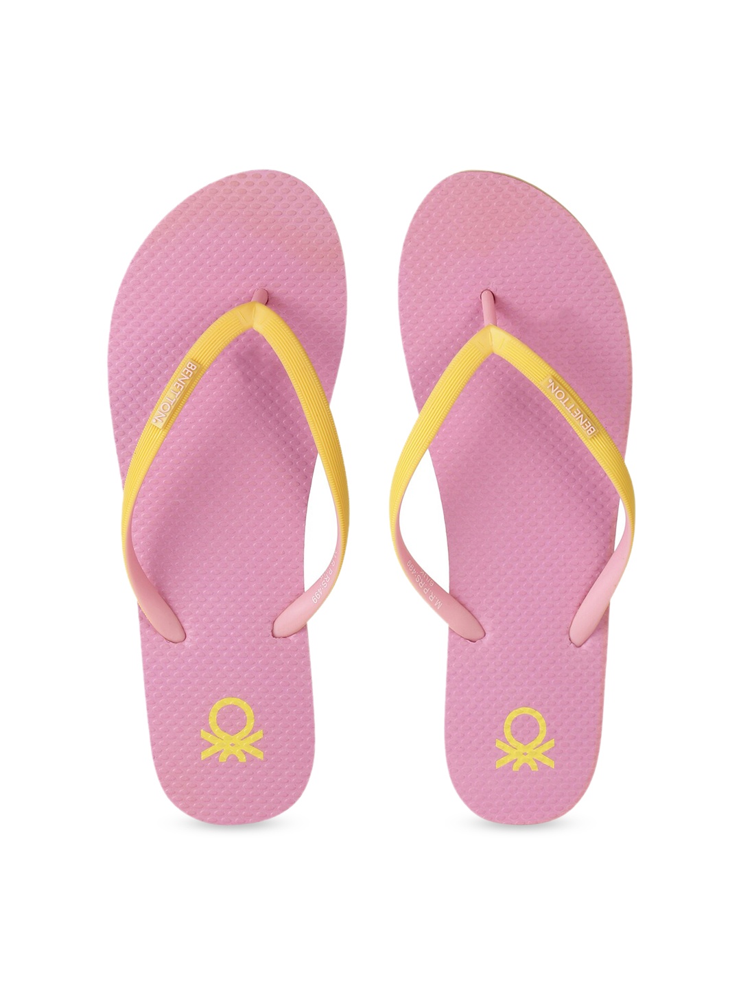 

United Colors of Benetton Women Pink & Yellow Solid Thong Flip-Flops