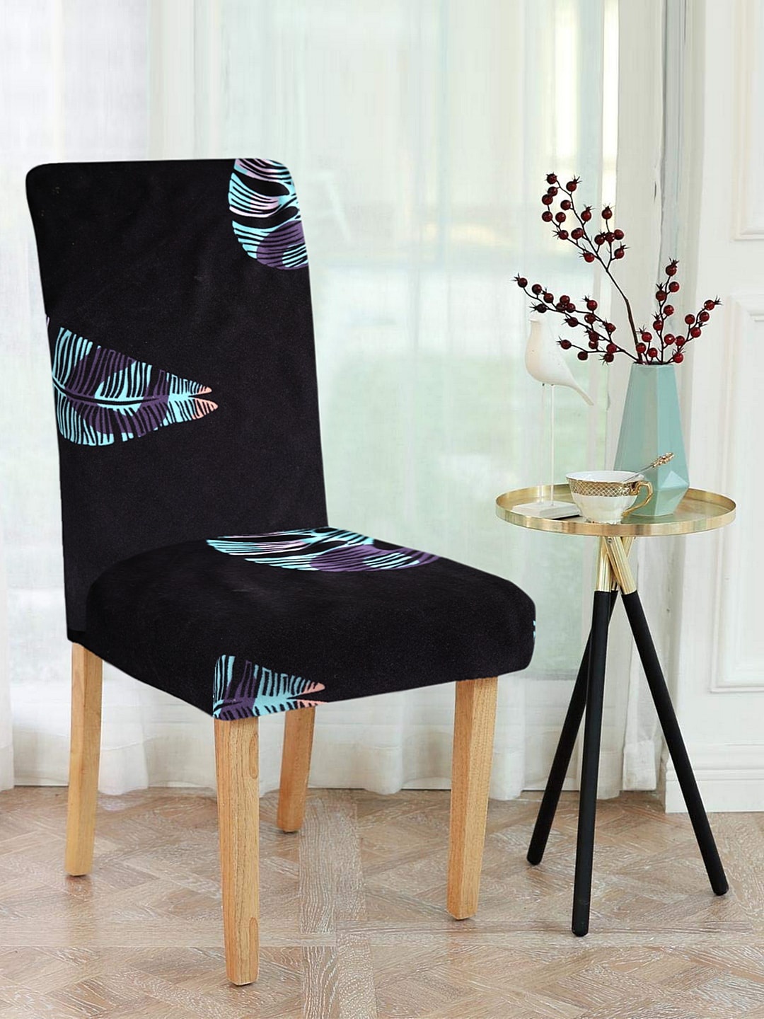Cortina Set Of 8 Black & Blue Printed Chair Covers