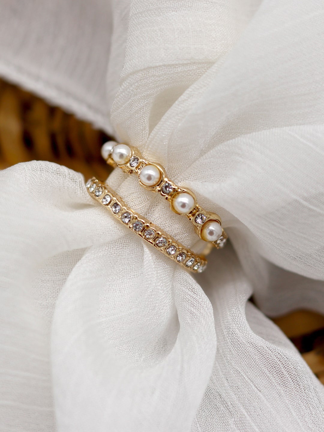 

JOKER & WITCH Gold-Plated & White Pearls & Stones Embellished Finger Ring