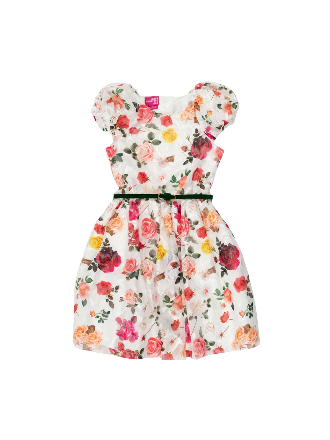 

UNDER FOURTEEN ONLY Girls White Floral Print Fit and Flare Dress