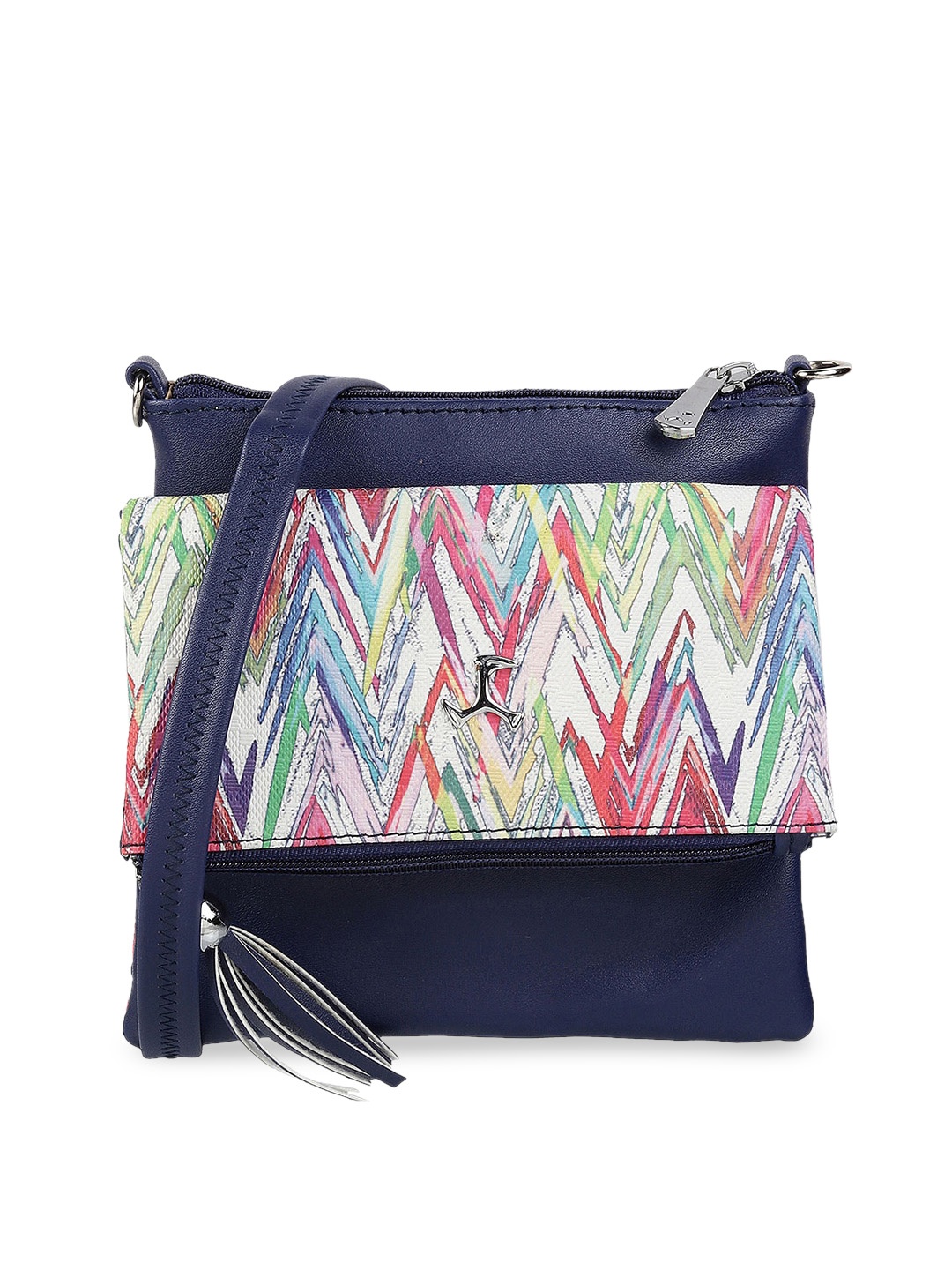 

Mochi Women Blue & Multicoloured Printed Sling Bag