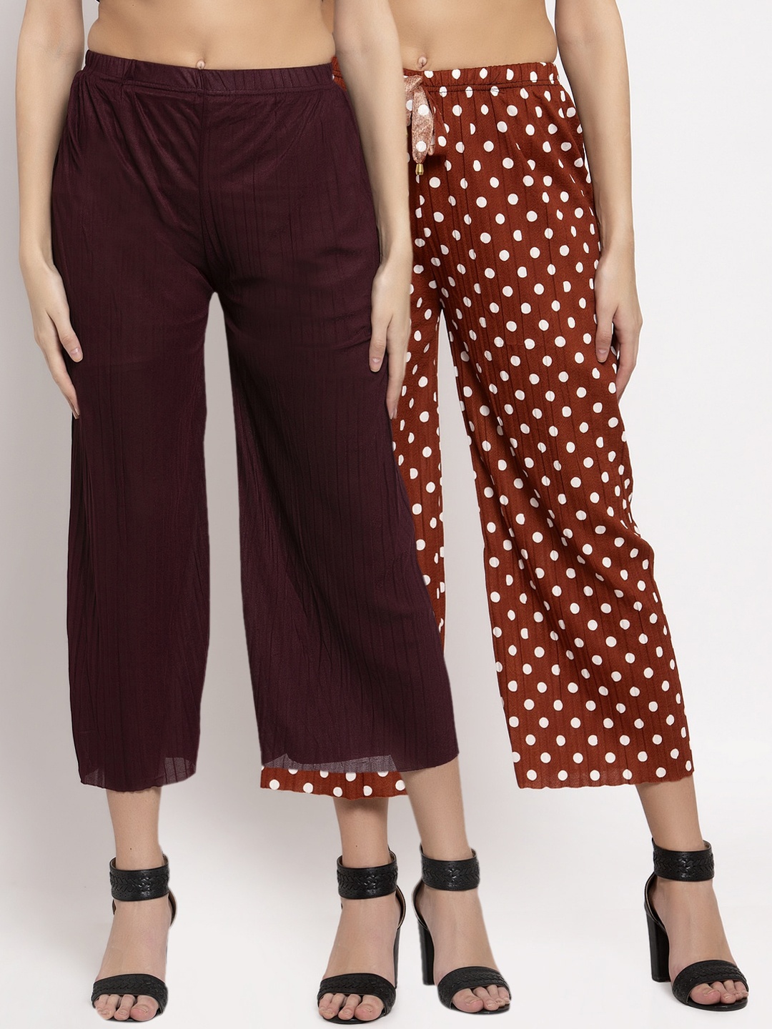 

KLOTTHE Women Pack of 2 Burgundy & Brown Printed Wide Leg Palazzos