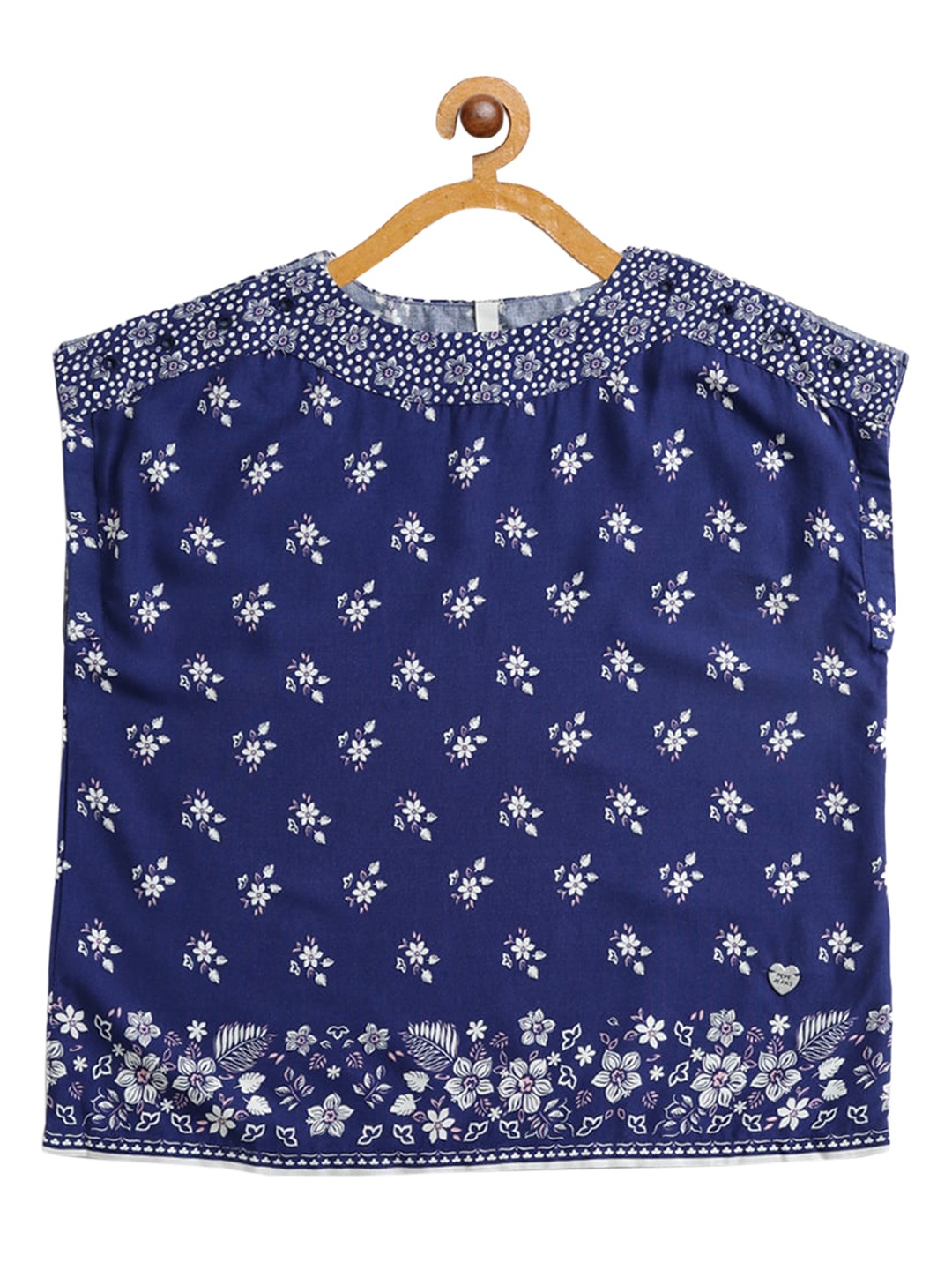 

Pepe Jeans Navy Blue & White Floral Printed Boxy Top