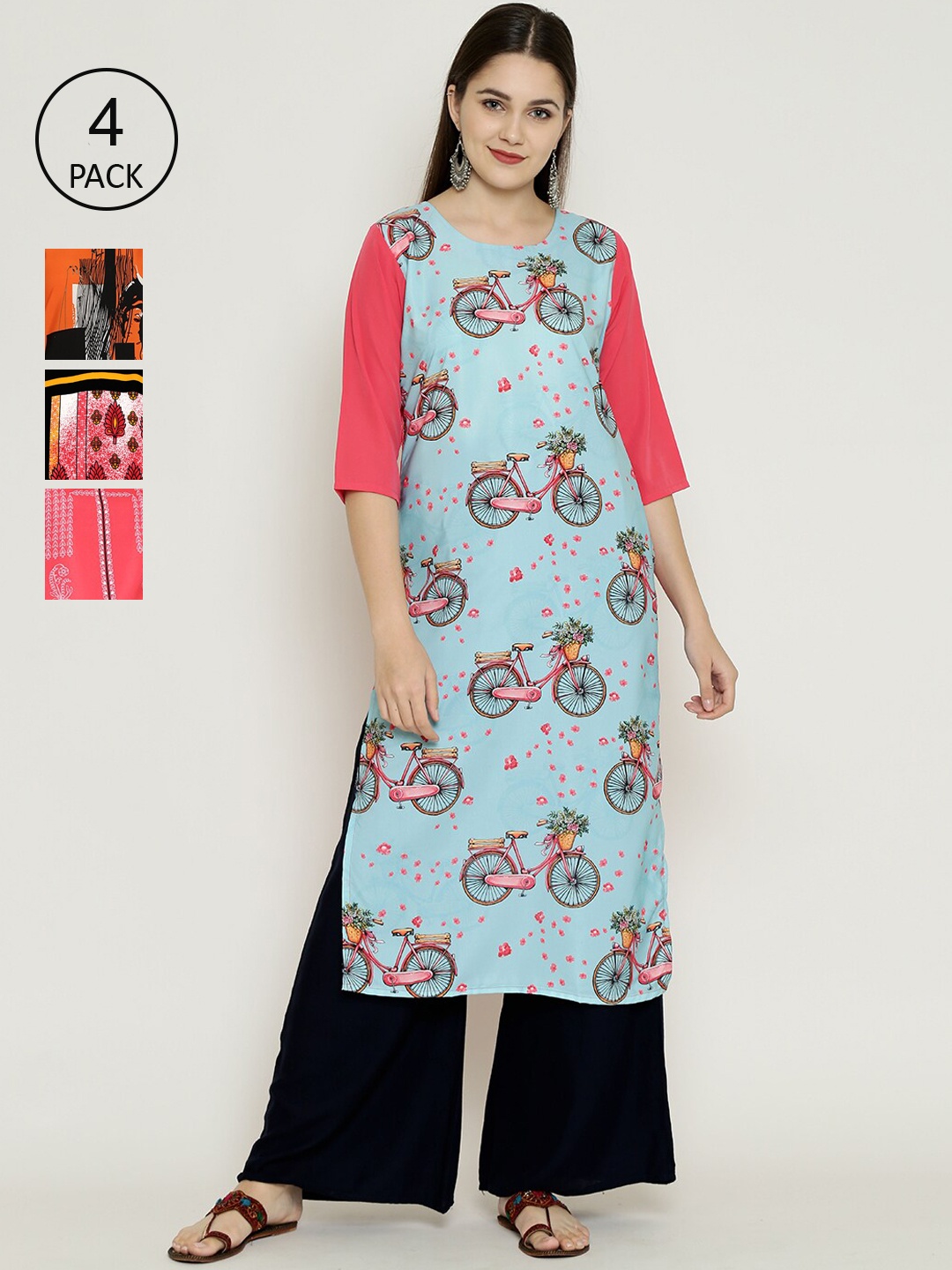 

7Threads Pack of 4 Printed Crepe Kurta, Multi