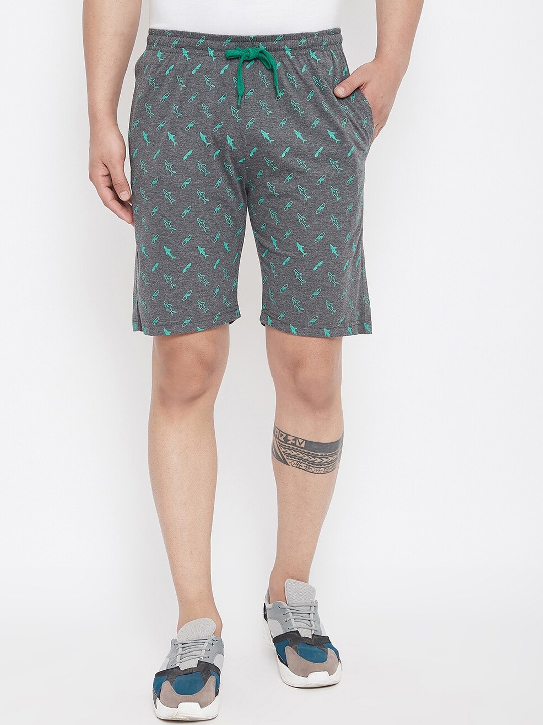 

Adobe Men Charcoal Printed Regular Fit Regular Shorts