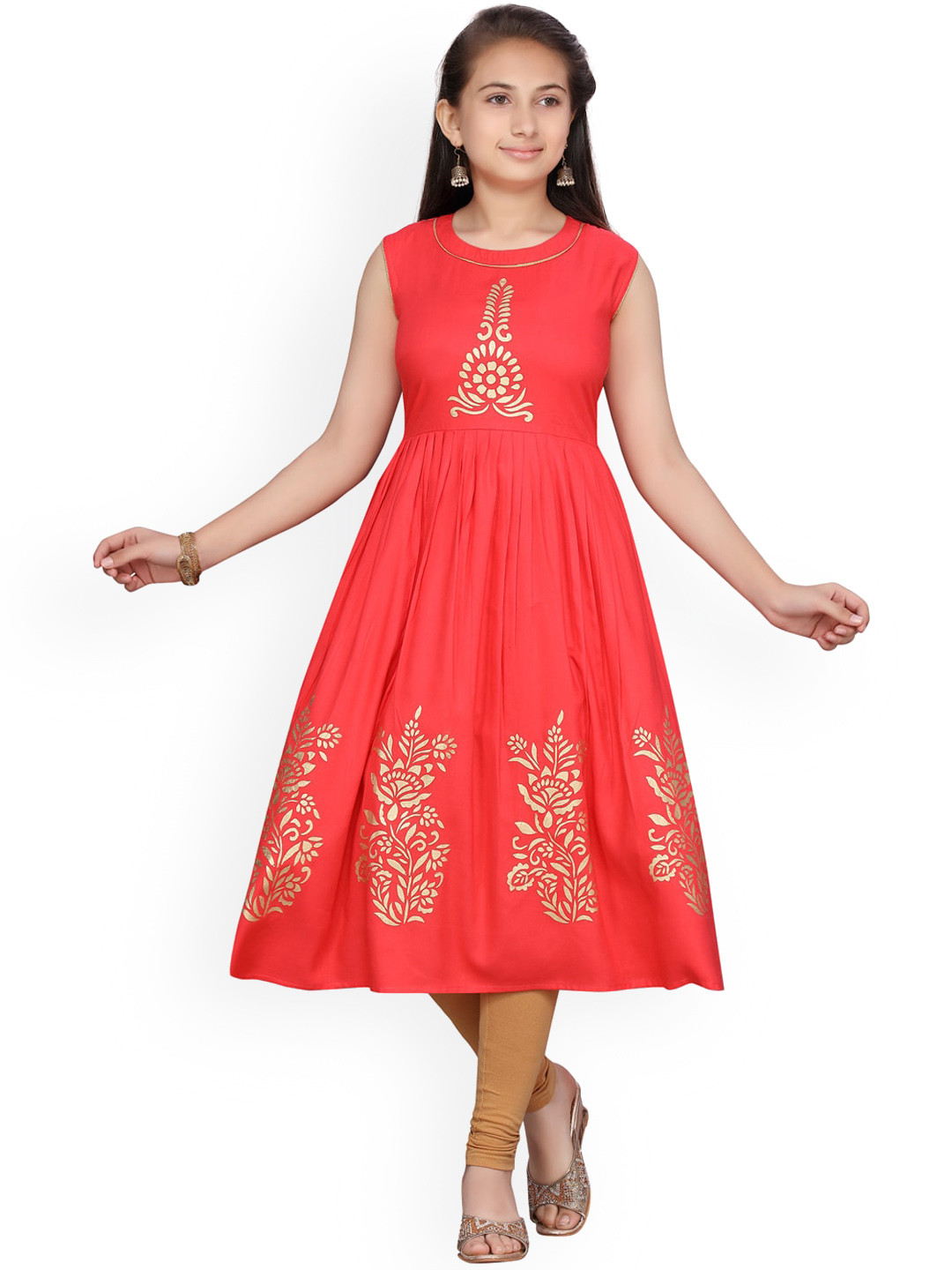 

Aarika Girls Red & Beige Woven Design Kurta with Salwar