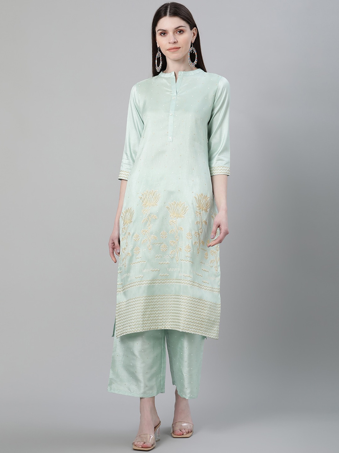 

ZIYAA Women Aqua Blue Woven Design Straight Kurta