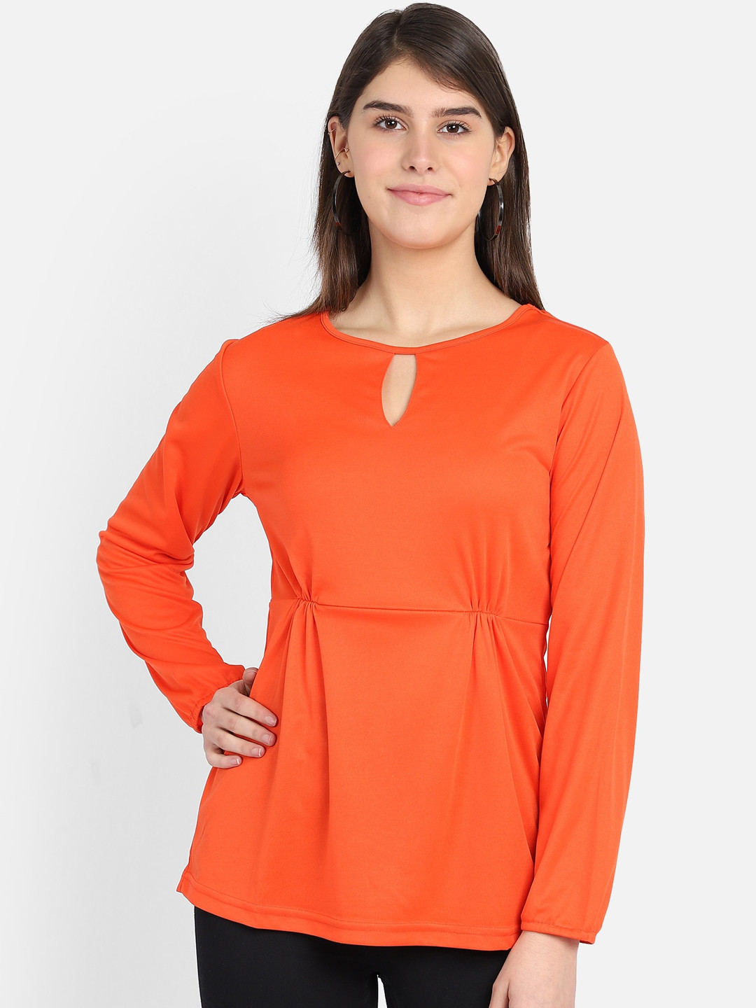 

Yaadleen Women Orange Solid Cinched Waist Top