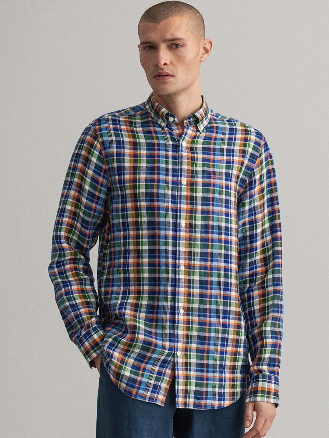 

GANT Men Green & Blue Regular Fit Checked Casual Shirt