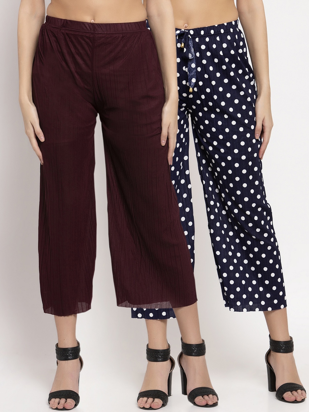 

KLOTTHE Women Pack of 2 Solid Wide Leg Palazzos, Navy blue