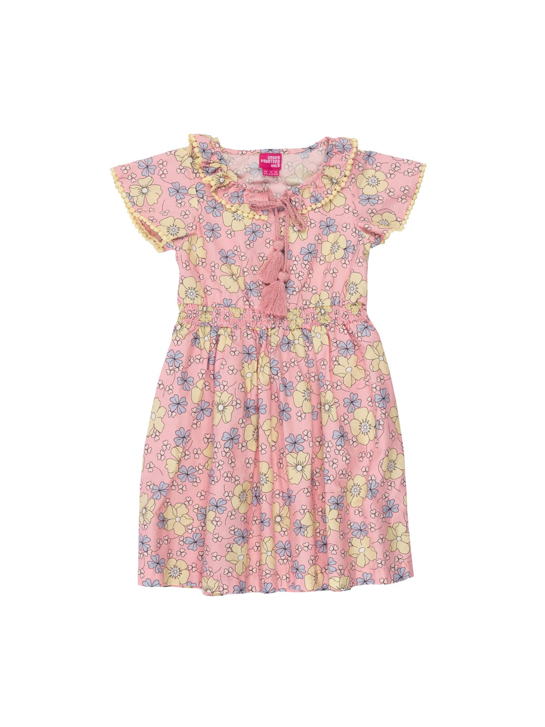 

UNDER FOURTEEN ONLY Girls Pink Floral Printed Fit and Flare Dress