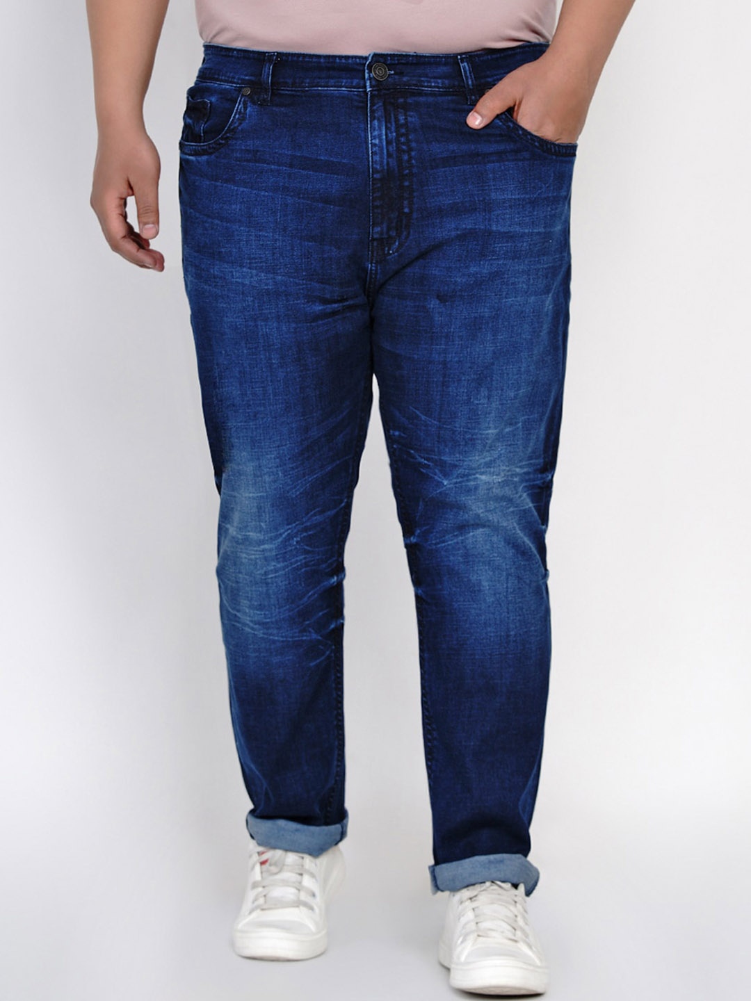

John Pride Men Plus Size Relaxed Fit Mid-Rise Stretchable Jeans, Blue