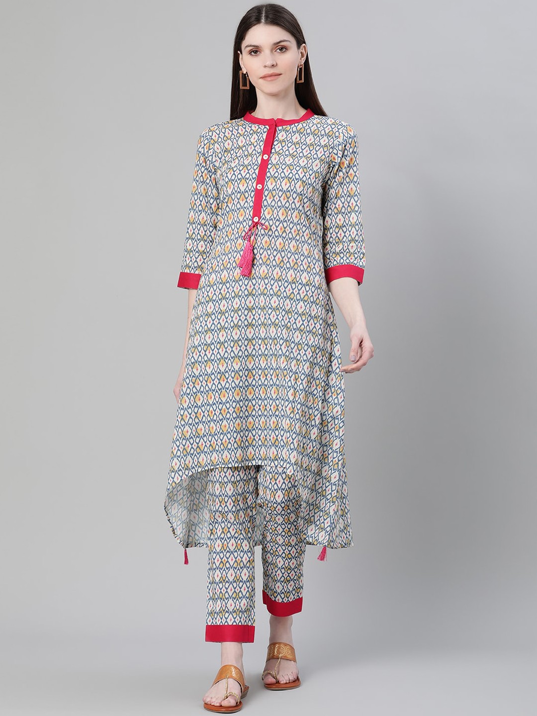 

ZIYAA Off White Geometric Printed Kurta