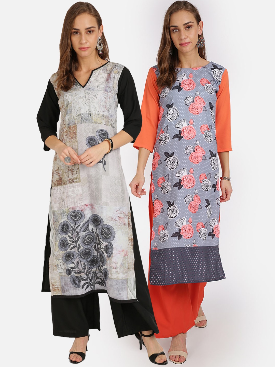 

Florence Pack of 2 Floral Printed Crepe Kurta, Multi