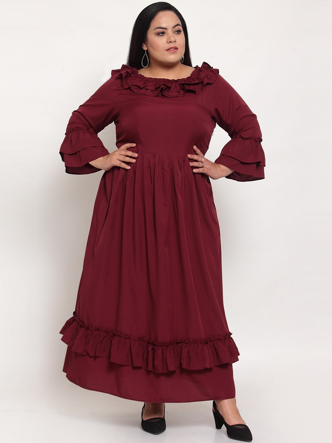 

Flambeur Women Maroon Solid Maxi Dress