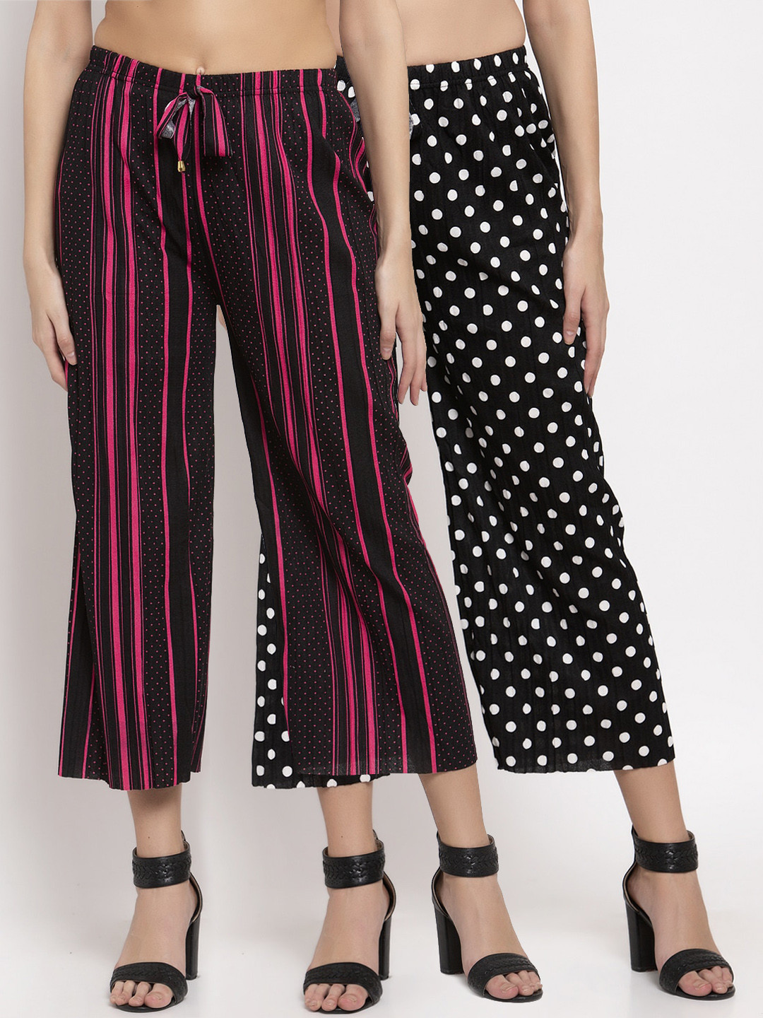 

KLOTTHE Women Pink & Black Striped Wide Leg Palazzos Set of 2