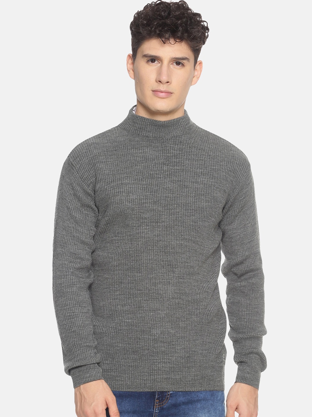 

513 Men Grey Melange Solid Pullover Sweater