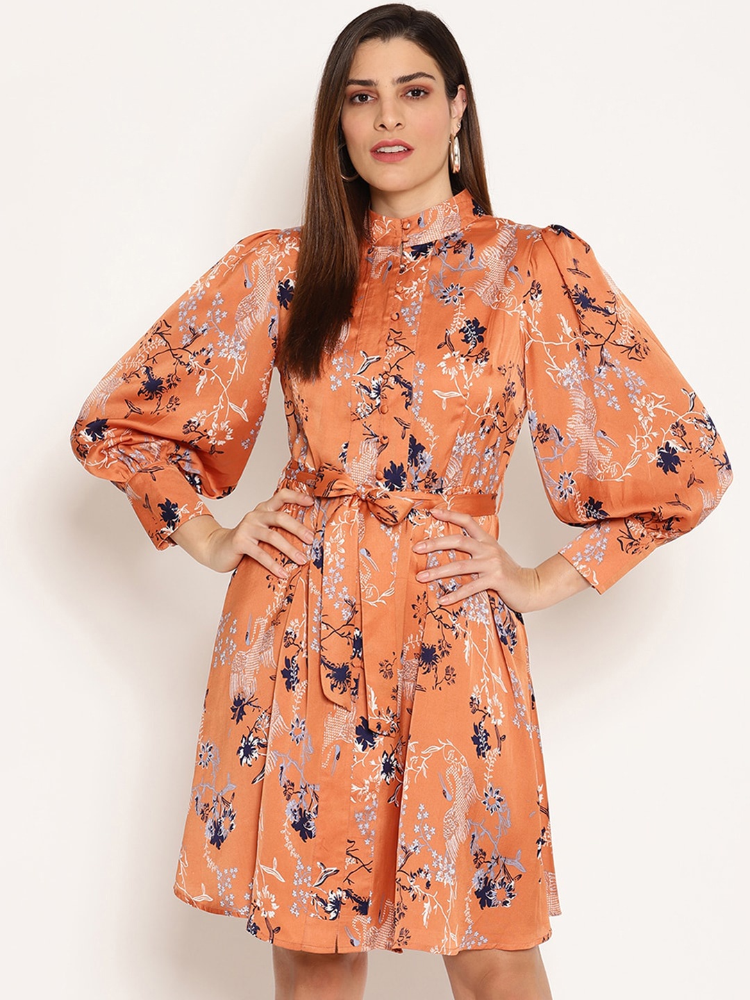 

HOUSE OF KKARMA Women Orange Printed A-Line Dress