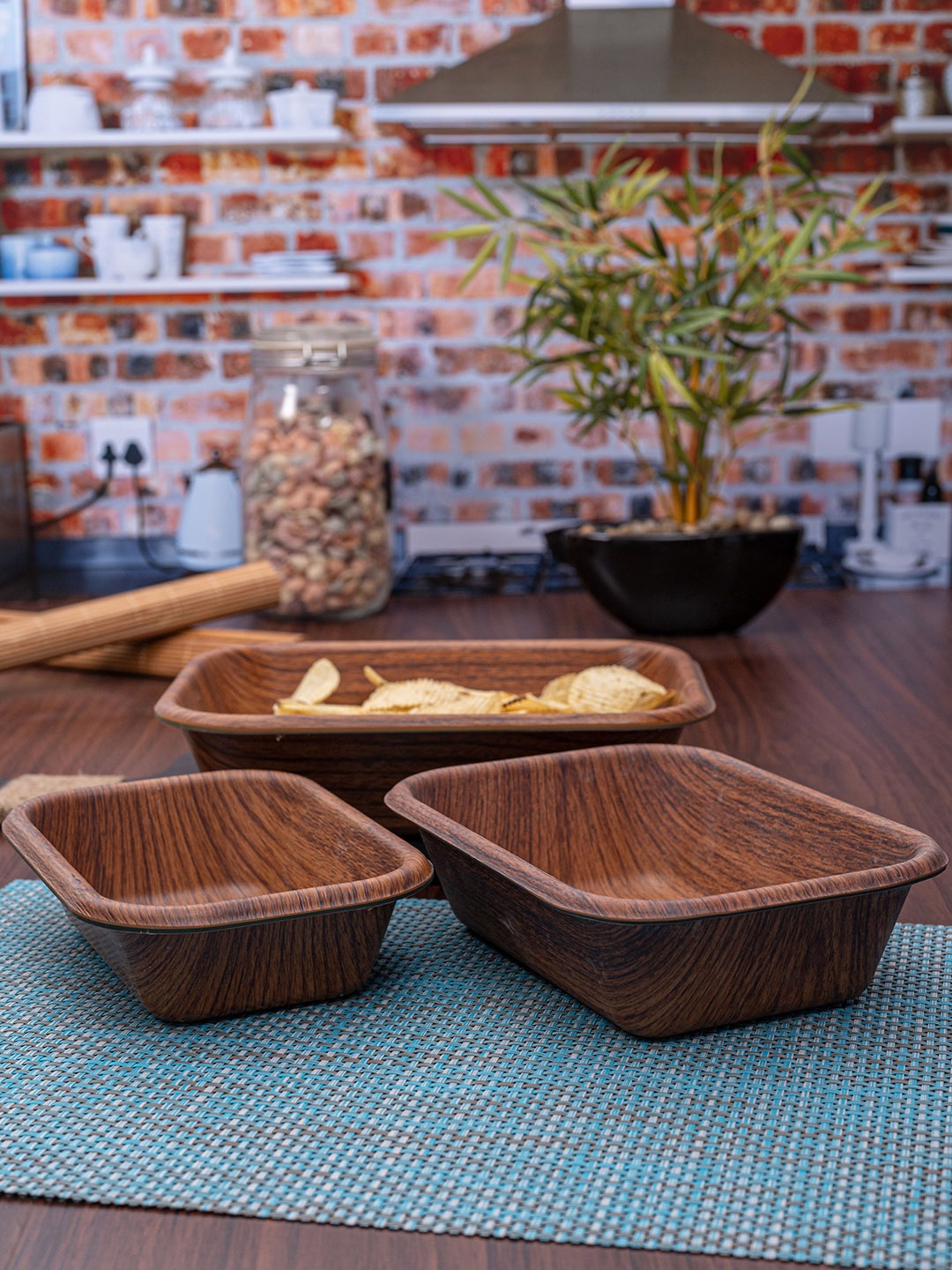 GOODHOMES Brown 3 Pcs Bowl Set