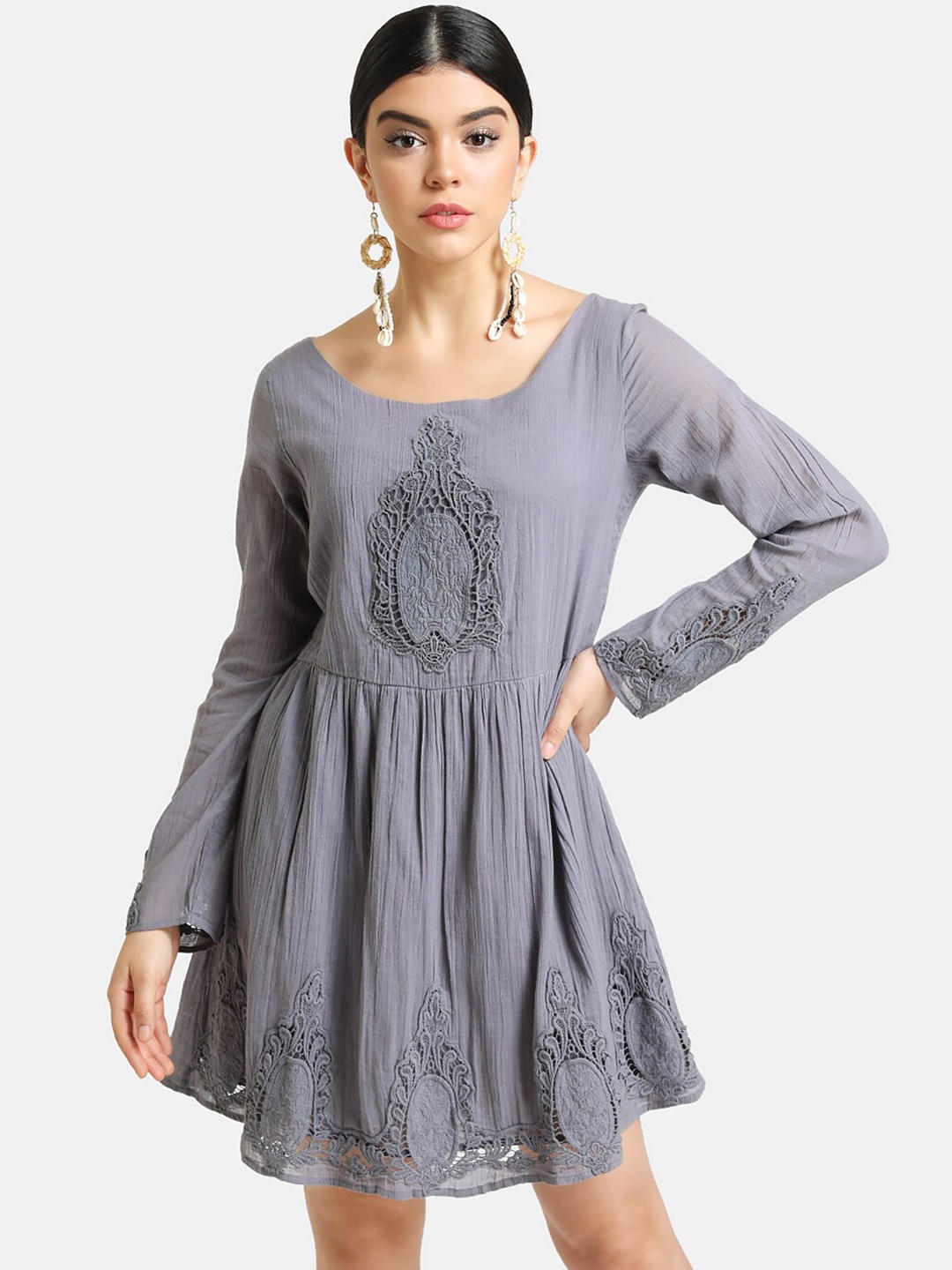 

Kazo Women Grey Embellished Fit and Flare Dress