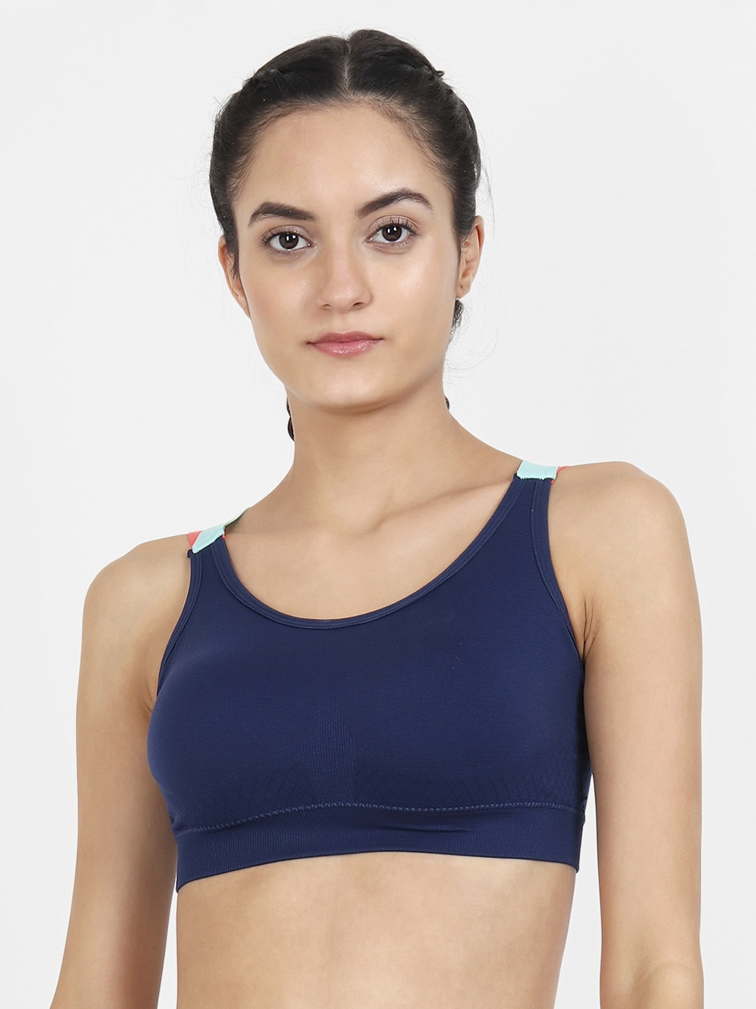 

Lebami Navy Blue Solid Non-Wired Removable Padding Workout Bra 1583_Navy_30C