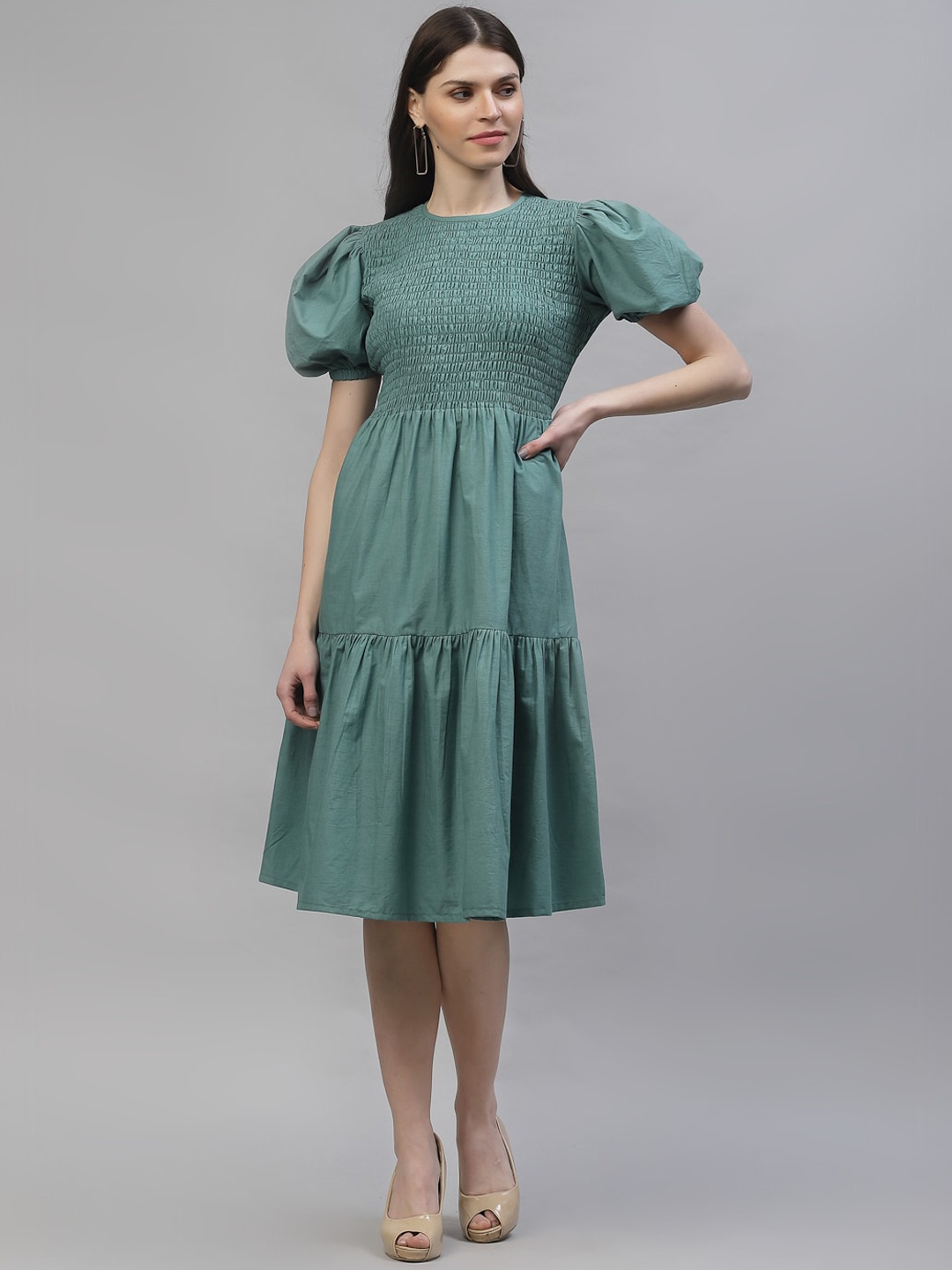 Athena Women Green Solid A-Line Dress