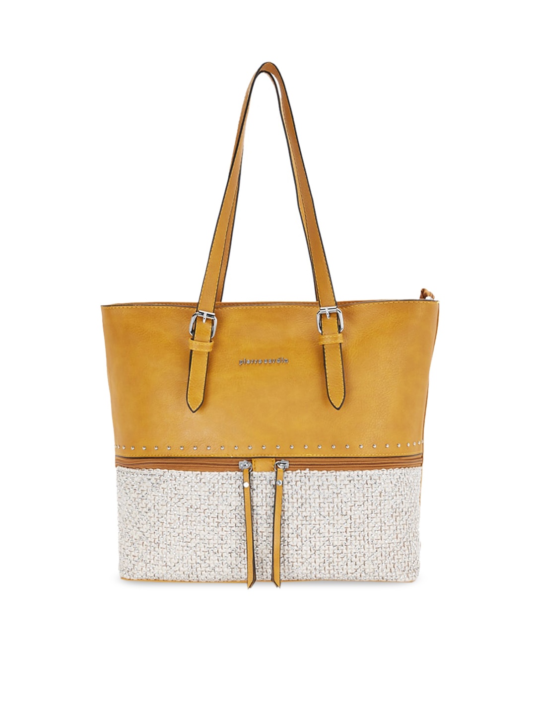 

pierre cardin Mustard Yellow & White Colourblocked Tote Bag