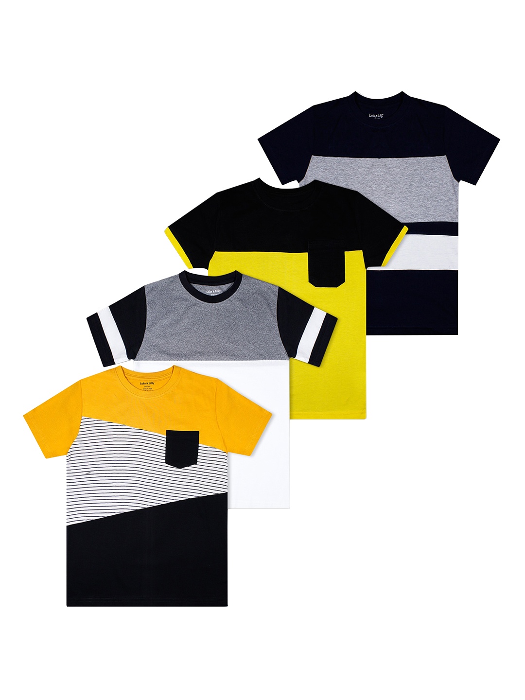 Luke & Lilly Boys Pack of 4 Multicoloured Colourblocked Round Neck T-shirts, Multi
