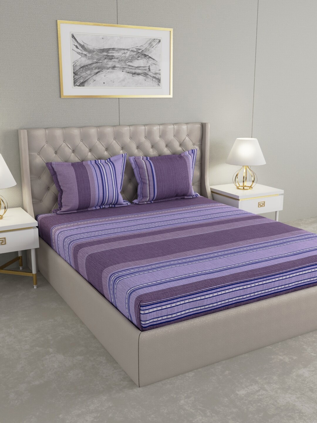 

Raymond Home Purple Striped 210 TC Cotton 1 King Bedsheet with 2 Pillow Covers
