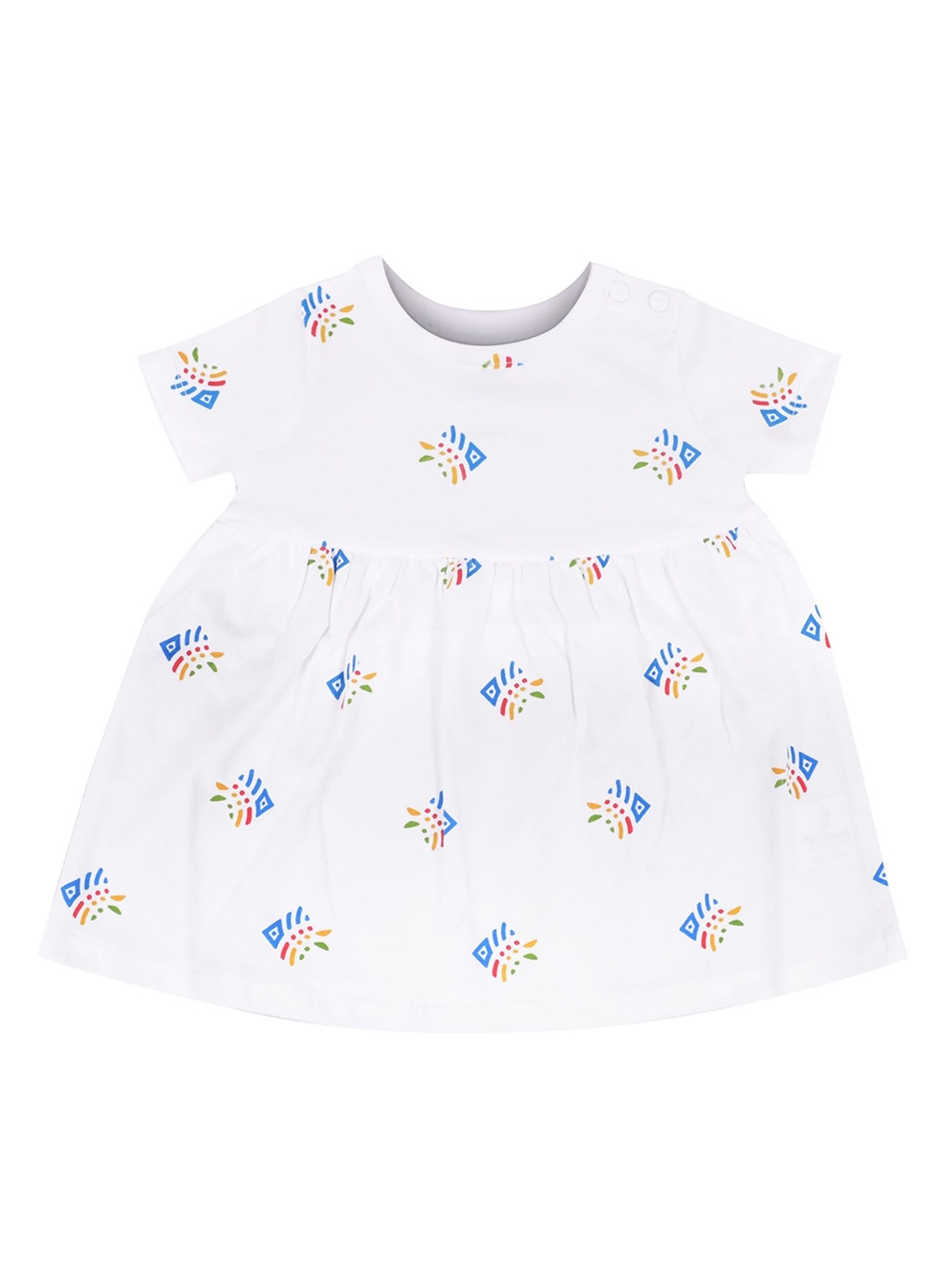 

The Flybees Girls White Printed Fit and Flare Dress