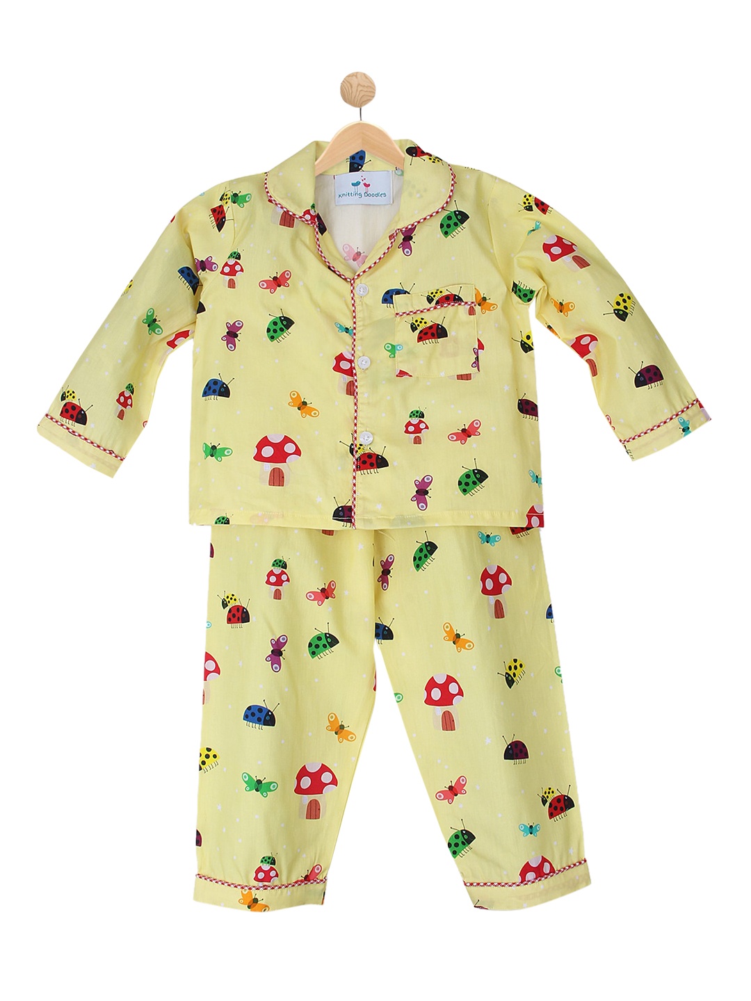 

Knitting Doodles Kids Yellow & Red Printed Night suit