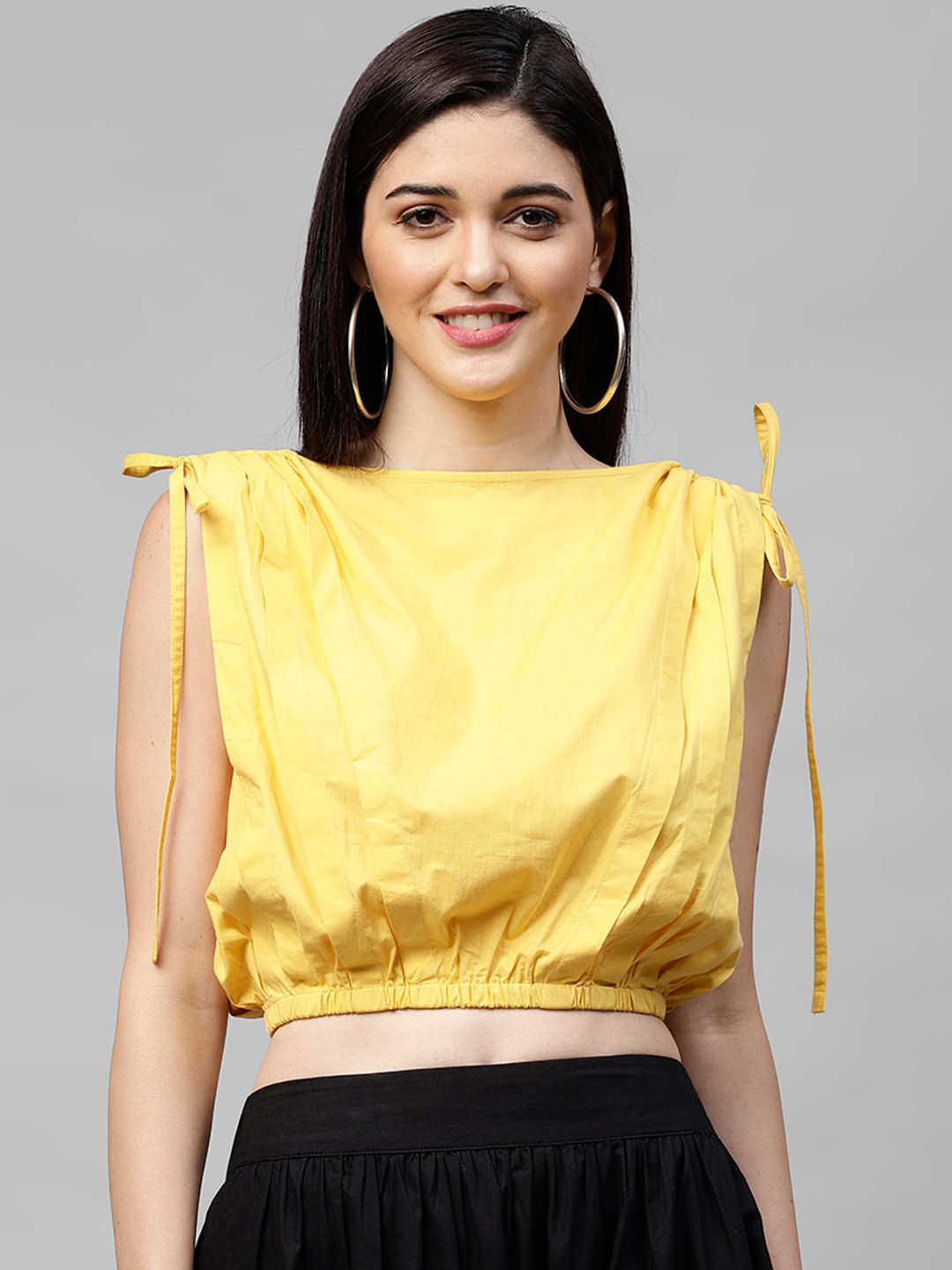 

Athena Yellow Boat Neck Blouson Top