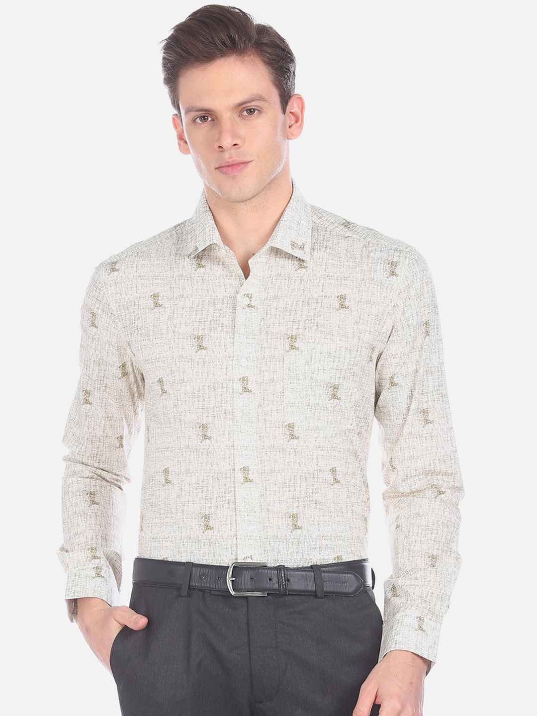 

Arrow Men White & Tan Slim Fit Printed Formal Shirt