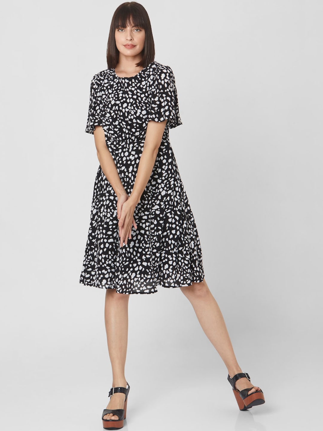 

Vero Moda Women Black Printed A-Line Dress