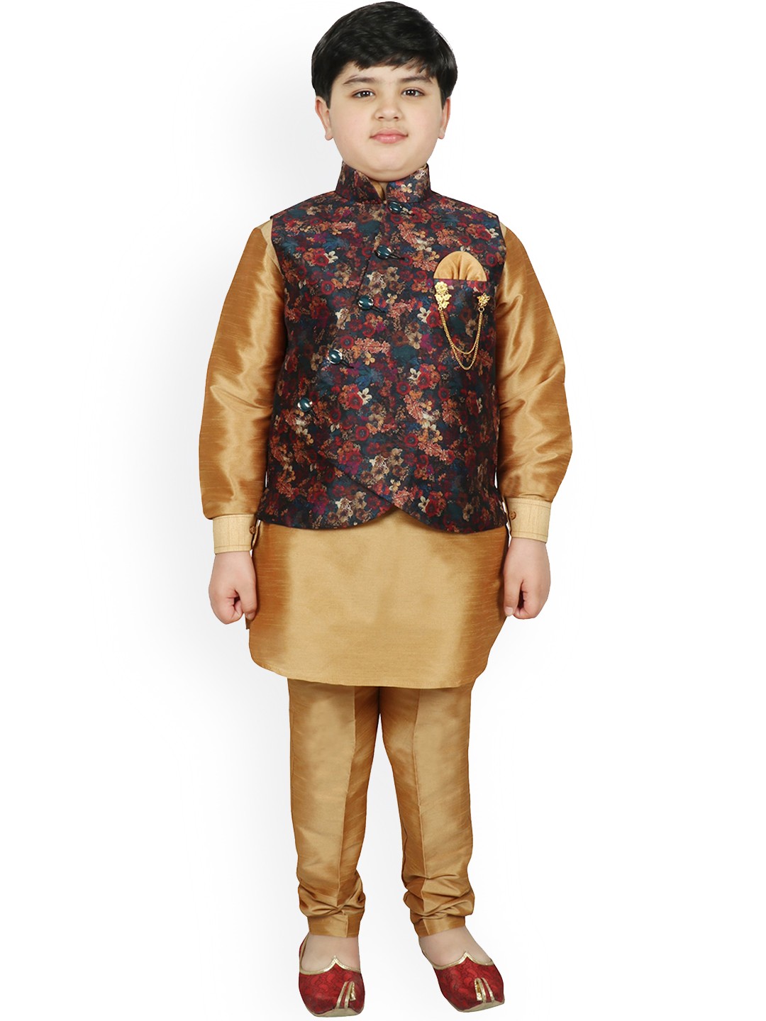 

SG YUVRAJ Boys Gold-Toned Solid Kurta with Trousers