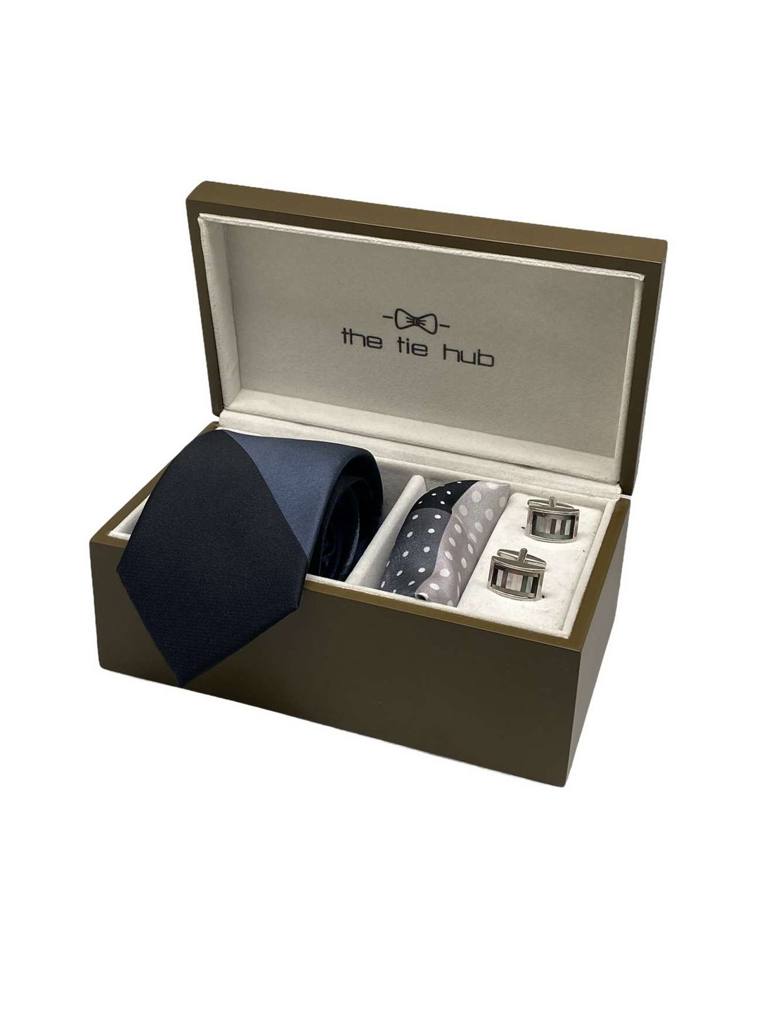 

The Tie Hub Men Silk Necktie with Pocket Square and MOP Cufflink Gift Set, Black