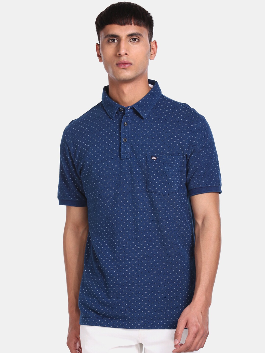 

Arrow Sport Men Blue Printed Cotton Polo Collar Pure Cotton T-shirt