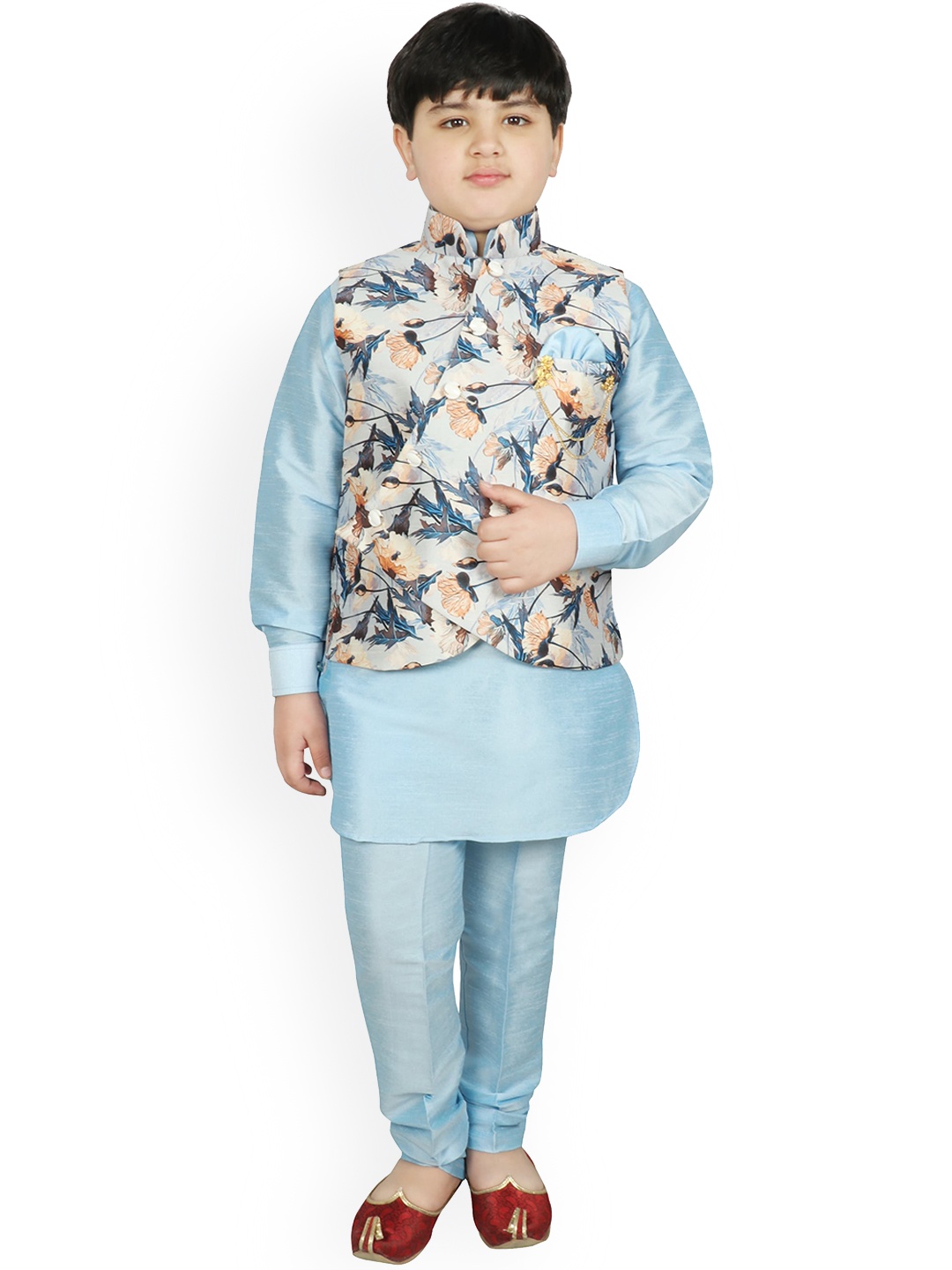 

SG YUVRAJ Boys Blue & Beige Kurta with Trousers & Nehru Jacket